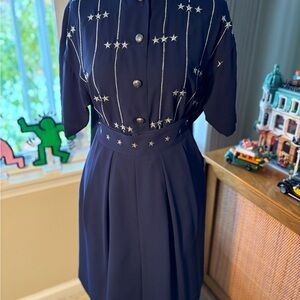 Eleanir Brenner Vintage Navy Star embellished Blouse and coordinating skort